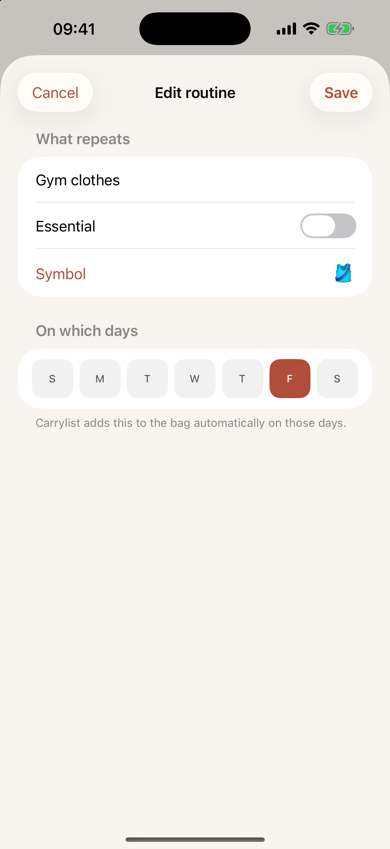 Carrylist routine editor