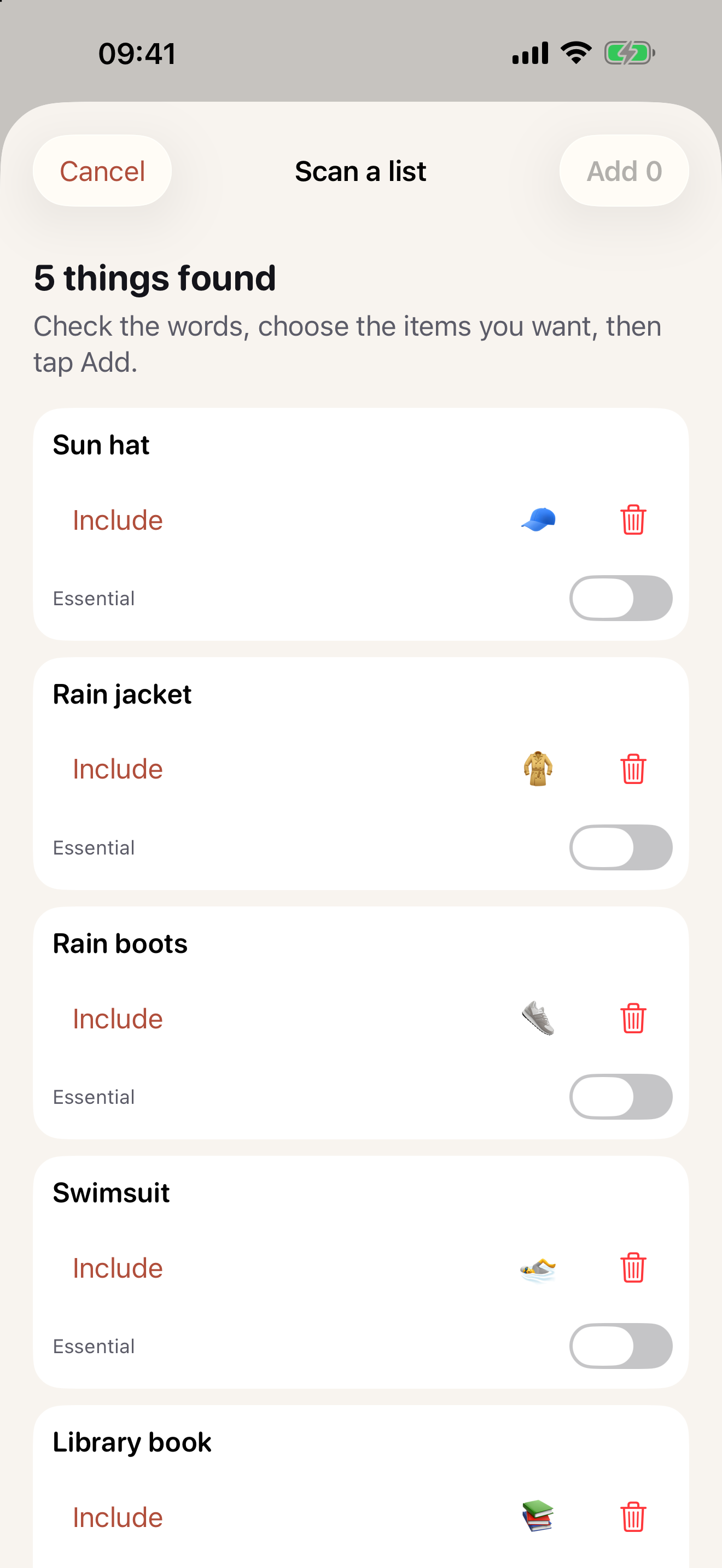 Carrylist printed list recognition